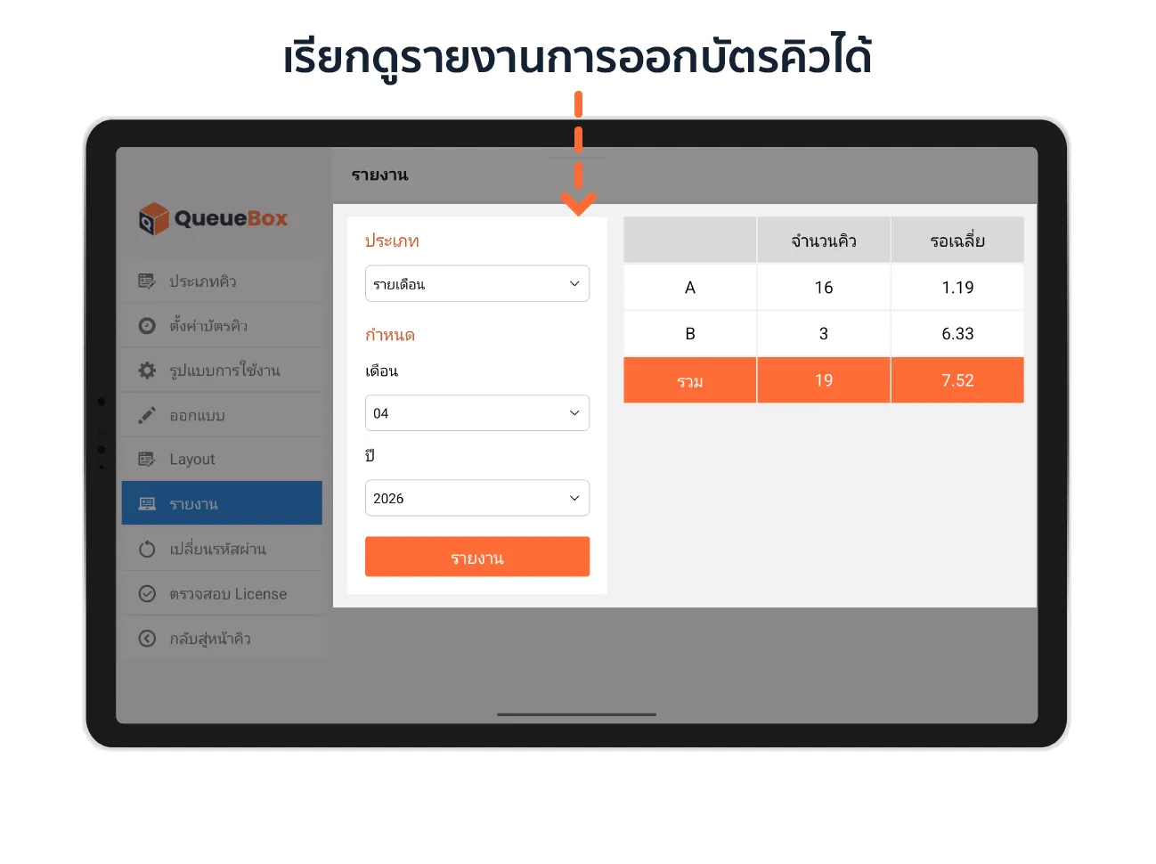 การเรียกดูรายงานระบบคิว